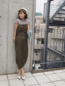 「Ameri（アメリ）のアイテム（帽子）」を使った、黒石奈央子さん（レディース・152cm）の夏コーディネート