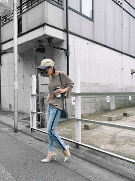 「Ameri（アメリ）のアイテム（デニムパンツ）」を使った、黒石奈央子さん（レディース・152cm）の夏コーディネート