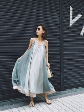 「Ameri（アメリ）のアイテム（ショルダーバッグ）」を使った、黒石奈央子さん（レディース・152cm）の夏コーディネート