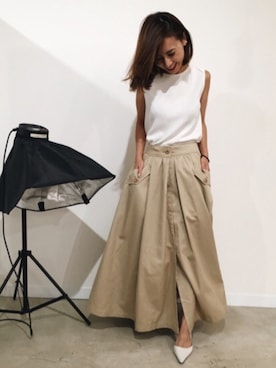 「Ameri（アメリ）のアイテム（トレンチコート）」を使った、黒石奈央子さん（レディース・152cm）の秋コーディネート