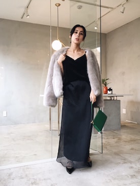 「Ameri（アメリ）のアイテム（その他アウター）」を使った、黒石奈央子さん（レディース・152cm）の冬コーディネート