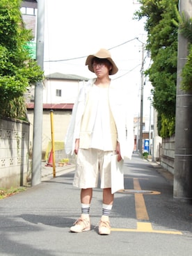 「Kagari Yusuke（カガリユウスケ）のアイテム（バッグ）」を使った、星空ヨーソローkskさん（メンズ・173cm）の夏コーディネート