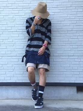「AlexanderLeeChang（アレキサンダーリーチャン）のアイテム（ニット/セーター）」を使った、星空ヨーソローkskさん（メンズ・173cm）の夏コーディネート