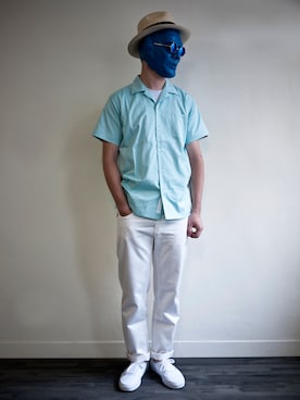 「DEMARCOLAB（デマルコラブ）のアイテム（パンツ）」を使った、LarryBarlowさん（メンズ・179cm）の夏コーディネート