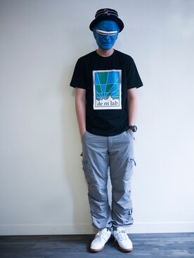 「DEMARCOLAB（デマルコラブ）のアイテム（トップス）」を使った、LarryBarlowさん（メンズ・179cm）の夏コーディネート