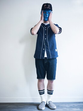 「DEMARCOLAB（デマルコラブ）のアイテム（スウェット）」を使った、LarryBarlowさん（メンズ・179cm）の夏コーディネート