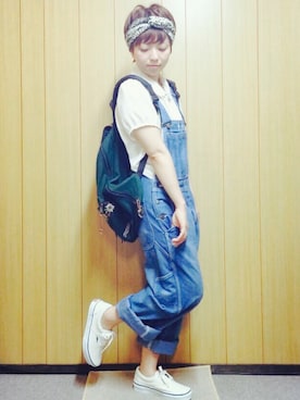 「BOBSON（ボブソン）のアイテム（オールインワン・サロペット）」を使った、かけさん（レディース・146cm）の夏コーディネート