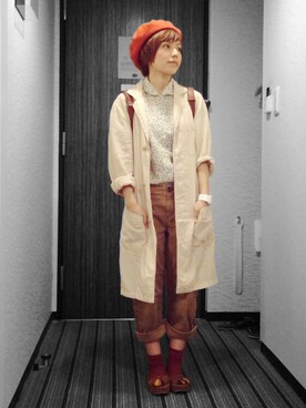 「ショップコート」｜「アイテム（ハンチング/ベレー帽）」を使った、かけさん（レディース・146cm）の秋コーディネート