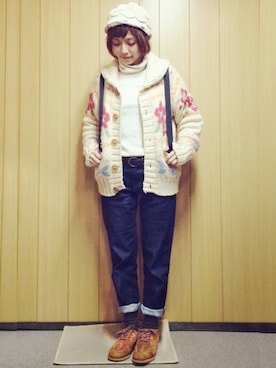 「カウチンセーター」｜「アイテム（その他シューズ）」を使った、かけさん（レディース・146cm）の冬コーディネート