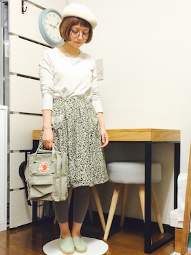 「花柄 スカート」｜「アイテム（ハンチング/ベレー帽）」を使った、かけさん（レディース・146cm）の夏コーディネート