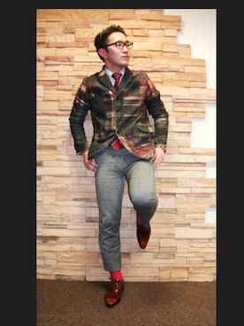 「アイテム（ドレスシューズ、ブラウン系）」を使った、OKAさん（メンズ・162cm）の秋コーディネート