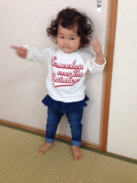 「petit main（プティマイン）のアイテム（スウェット、ホワイト系）」を使った、Rancoro◡̈♥︎さん（キッズ・110cm）の秋コーディネート