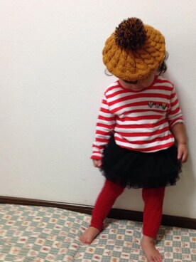 「Birthday（バースデイ）のアイテム（ハンチング/ベレー帽、イエロー系）」を使った、Rancoro◡̈♥︎さん（キッズ・110cm）の秋コーディネート