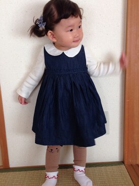「babyGAP（babyGAP）のアイテム（Tシャツ/カットソー、ホワイト系）」を使った、Rancoro◡̈♥︎さん（キッズ・110cm）の秋コーディネート
