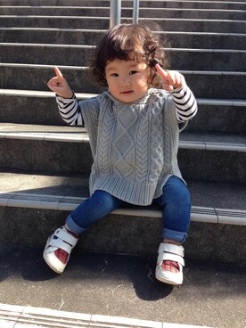 「babyGAP（babyGAP）のアイテム（ニット/セーター、グレー系）」を使った、Rancoro◡̈♥︎さん（キッズ・110cm）の秋コーディネート