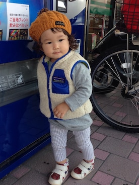 「Birthday（バースデイ）のアイテム（ニットキャップ/ビーニー、オレンジ系）」を使った、Rancoro◡̈♥︎さん（キッズ・110cm）の秋コーディネート