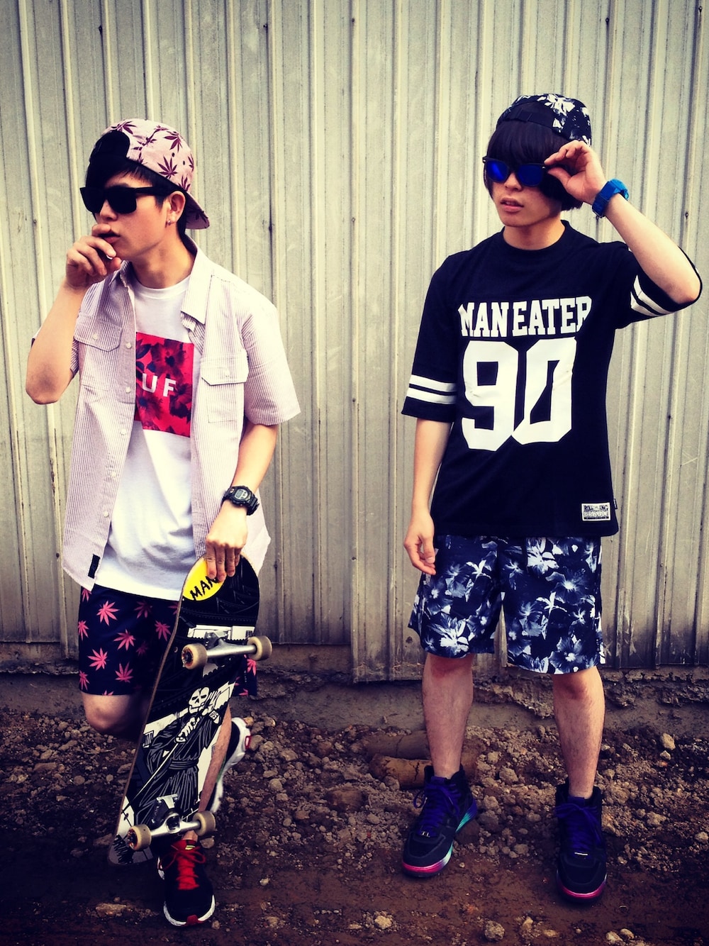「HUF、ROLLINGCRADLE、双子、SK8　、PUNK DRANKERS」｜「HUFのアイテム（Tシャツ/カットソー、ホワイト系）」を使った、KENTさん（メンズ・174cm）の夏コーディネートの1枚目の写真