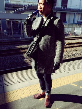 「学校」｜「アイテム（チェスターコート）」を使った、jrさん（メンズ・180cm）の冬コーディネート