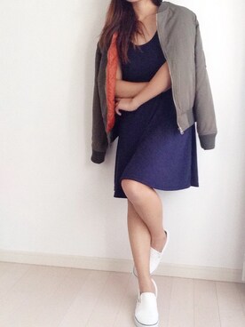 「NICE CLAUP（ナイスクラップ）のアイテム（ブルゾン）」を使った、masさん（レディース・149cm）の秋コーディネート