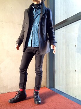 「TOPMAN（トップマン）のアイテム（ピーコート）」を使った、Tony@Manさん（メンズ・170cm）の秋コーディネート