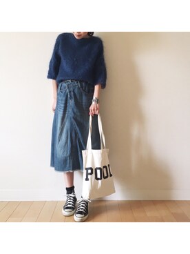 「BEAMS（ビームス）のアイテム（デニムスカート）」を使った、riicaaさん（レディース・160cm）の秋コーディネート