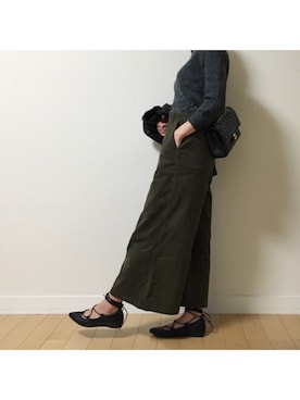 「グレーニット」｜「アイテム（ライダースジャケット）」を使った、riicaaさん（レディース・160cm）の秋コーディネート