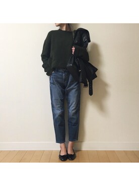 「ボーイフレンドデニム」｜「アイテム（ライダースジャケット）」を使った、riicaaさん（レディース・160cm）の秋コーディネート