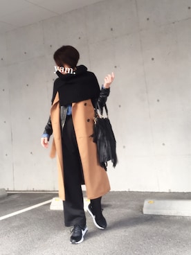 「airmax」｜「アイテム（ライダースジャケット）」を使った、yam.さん（レディース・162cm）の冬コーディネート