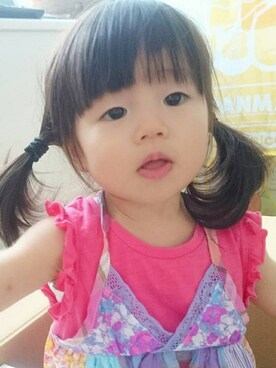 「petit main（プティマイン）のアイテム（Tシャツ/カットソー、ピンク系）」を使った、miharuさん（キッズ・80cm）の秋コーディネート