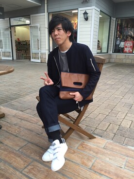「アディダスオリジナルス」｜「アイテム（クラッチバッグ）」を使った、HAYATO∞さん（メンズ・169cm）の春コーディネート