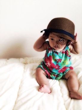 「アイテム（つなぎ/オールインワン、グリーン系）」を使った、Shioさん（キッズ・70cm）の夏コーディネート