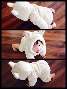 「アイテム（つなぎ/オールインワン、ベージュ系）」を使った、Shioさん（キッズ・70cm）の秋コーディネート