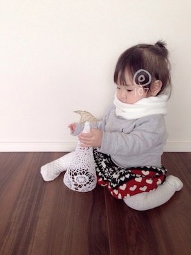 「動物モチーフ」｜「アイテム（サロペット/オーバーオール）」を使った、Shioさん（キッズ・70cm）の冬コーディネート