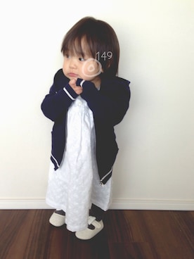 「Handmade（ハンドメイド）のアイテム（チュニック）」を使った、Shioさん（キッズ・70cm）の冬コーディネート