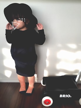 「アイテム（タイツ/ストッキング、オレンジ系）」を使った、Shioさん（キッズ・80cm）の冬コーディネート