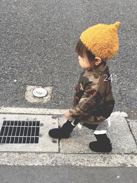 「no brand（ノーブランド）のアイテム（ミリタリージャケット）」を使った、Shioさん（キッズ・80cm）の冬コーディネート