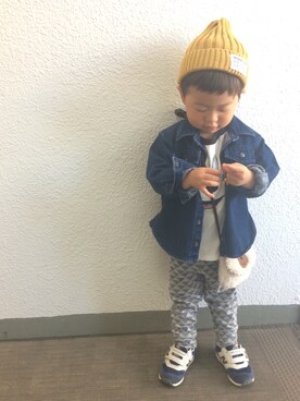 「アイテム（デニムジャケット、ブルー系）」を使った、Dai-cHiさん（キッズ・80cm）の春コーディネート