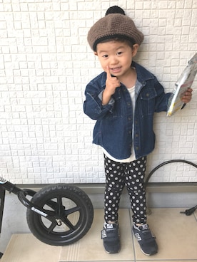 「アイテム（デニムジャケット、ブルー系）」を使った、Dai-cHiさん（キッズ・90cm）の冬コーディネート