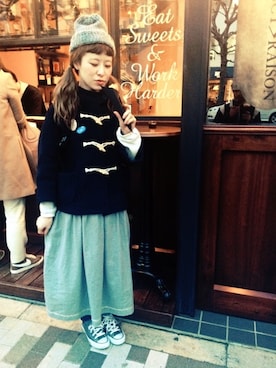 「ニットキャップ」｜「アイテム（ダッフルコート）」を使った、har ( ハル )さん（レディース・153cm）の冬コーディネート