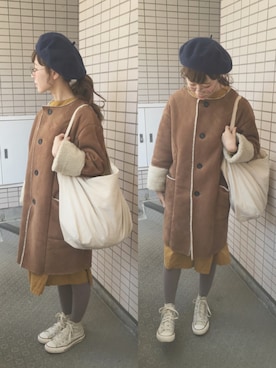 「KBF（ケイビーエフ）のアイテム（ムートンコート）」を使った、har ( ハル )さん（レディース・153cm）の冬コーディネート