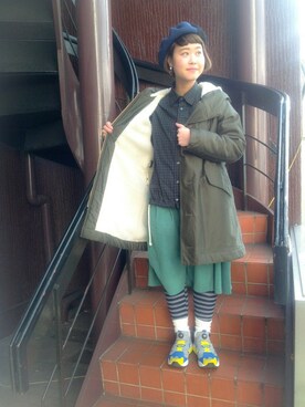 「BEAMS BOY（ビームスボーイ）のアイテム（モッズコート）」を使った、KURODA  AYANOさん（レディース・153cm）の冬コーディネート