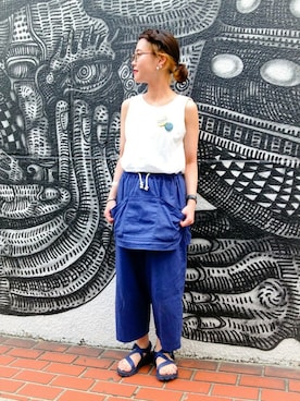 「アイテム（シューズ、ブルー系）」を使った、KURODA  AYANOさん（レディース・153cm）の夏コーディネート