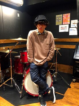 「スウエット」｜「アイテム（ハンチング/ベレー帽）」を使った、小澤水秀(tradlad)さん（メンズ・164cm）の秋コーディネート