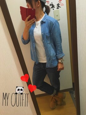 Gu デニムシャツ 長袖 を使ったレディース人気ファッションコーディネート Wear