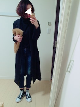 「Ungrid（アングリッド）のインディゴフレイドヘムストスリ（デニムパンツ）」を使った、seaさん（レディース・160cm）の冬コーディネート