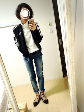「タートルネック」｜「アイテム（ジャージ）」を使った、seaさん（レディース・160cm）の秋コーディネート