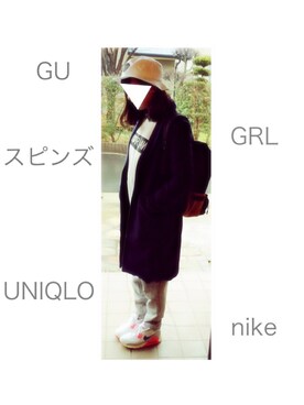 「GRL（グレイル）のアイテム（チェスターコート、ブラック系）」を使った、お嬢さん（レディース・162cm）の冬コーディネート