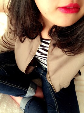 「GU（ジーユー）のアイテム（ブルゾン、グリーン系）」を使った、お嬢さん（レディース・162cm）の春コーディネート