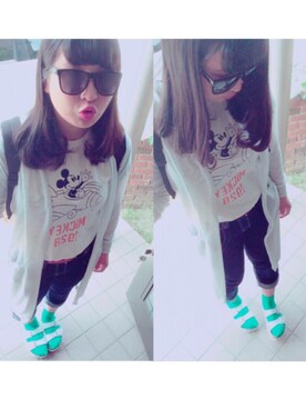 「UNIQLO（ユニクロ）のアイテム（Tシャツ/カットソー、ホワイト系）」を使った、お嬢さん（レディース・162cm）の春コーディネート