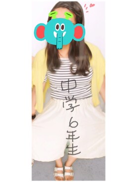 「GU（ジーユー）のアイテム（カーディガン/ボレロ、イエロー系）」を使った、お嬢さん（レディース・162cm）の夏コーディネート